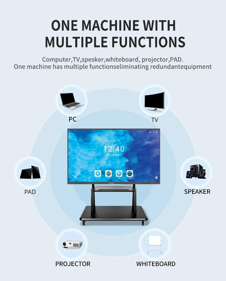 Portable 55 65 75 85 98 110 Inch 4K Hud LCD Interactive Android Windows Touch Screen Display All in One PC Smart Whiteboard Advertising for School Office Price