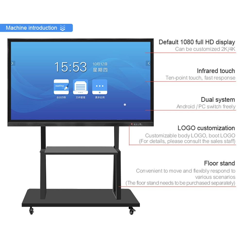 School Teaching 65 75 86 100 110 Inch Infrared or Capacitive Touchscreen Smart Board Ifpd Interactive Flat Panel Display