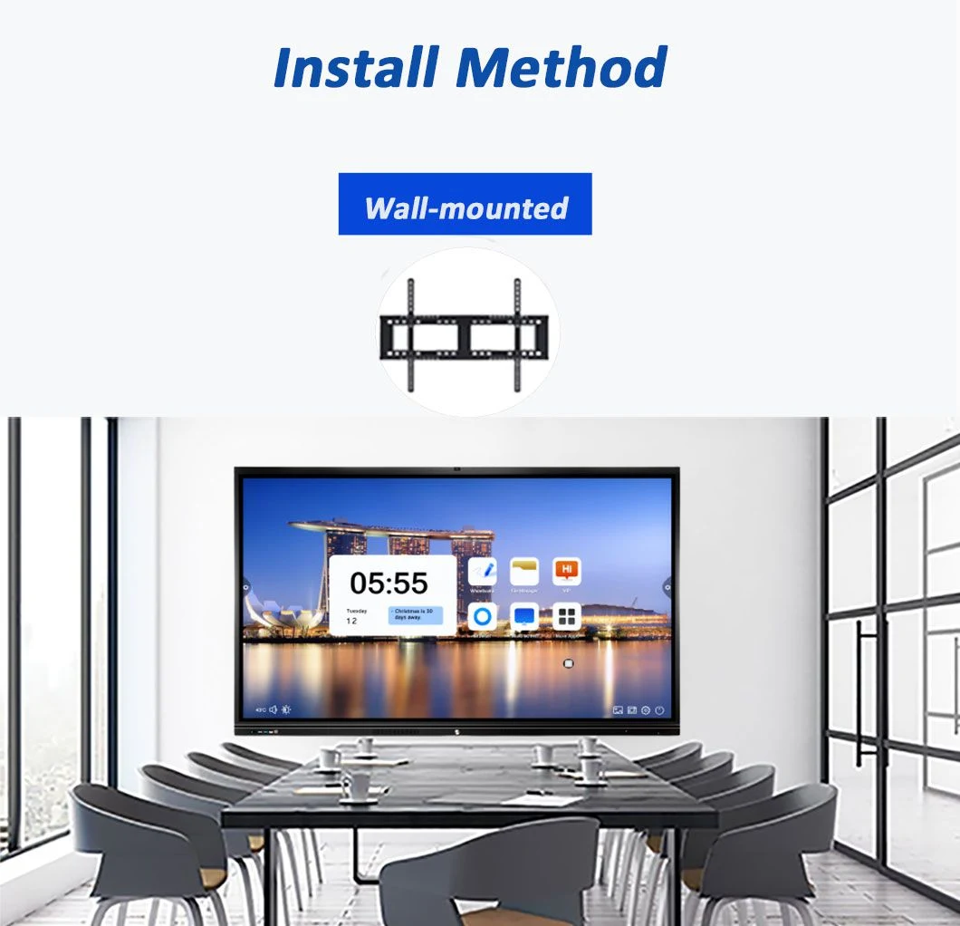 4th-I5, 4G+32g 75 Inch Win10 4K 20 Point Touch Screen Smard Board LCD Interactive Flat Panel Display with Android Windows for Education and Video Conference