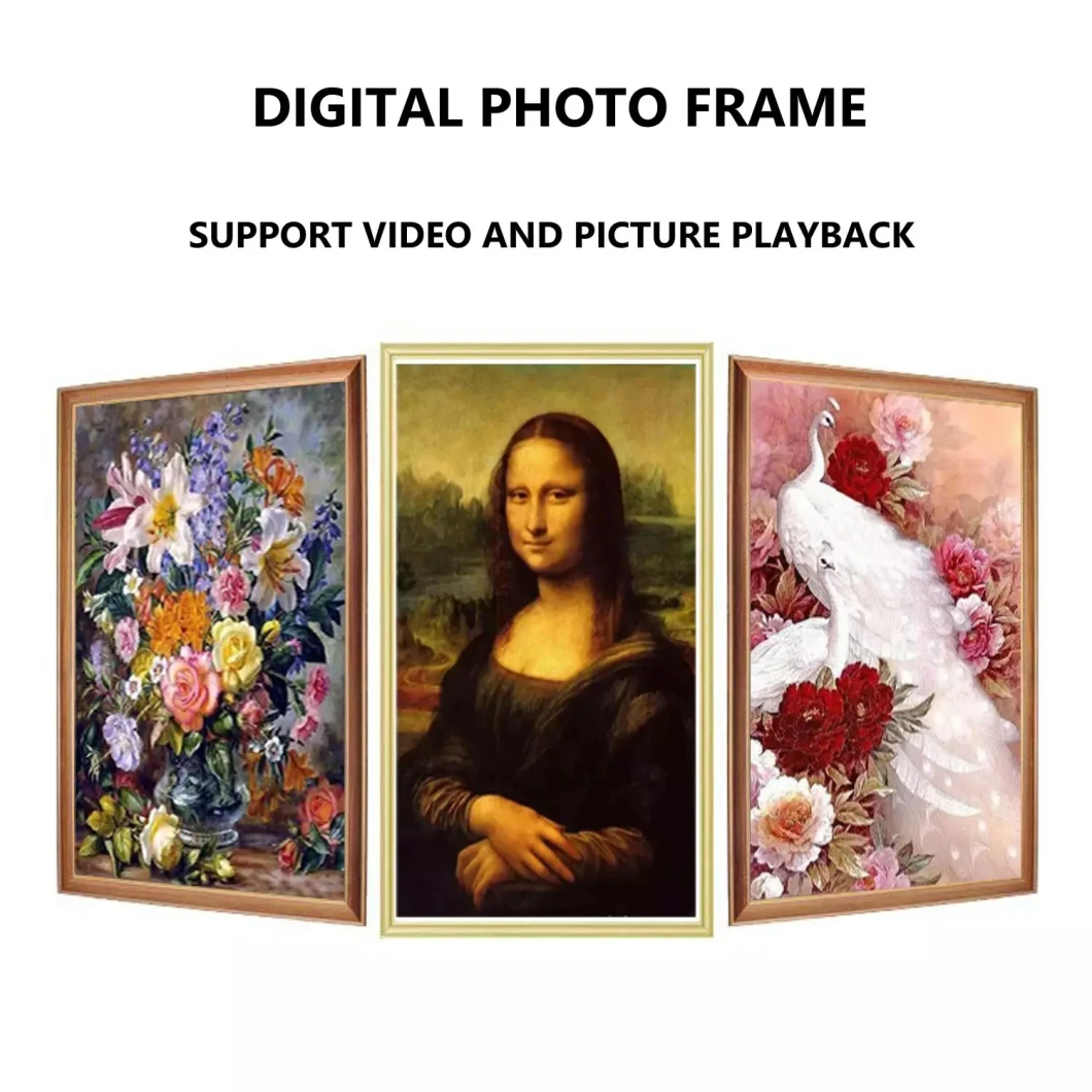 Custom OEM Wholesale Large Size 32 Inch Nft Art Oil Picture 4K Display Video Screen Wood WiFi APP Android Digital Photo Frame